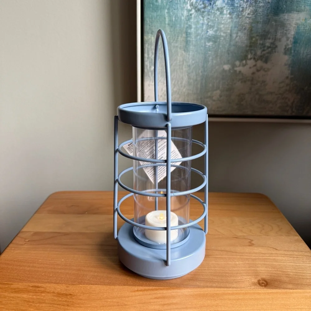 NWT Set of 3 Target Bullseye Playground Nautical Metal Coastal Blue Lanterns